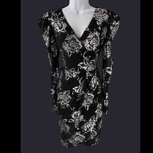 VENUS Elegant Black Dress with Shimmery Silver Floral Design
